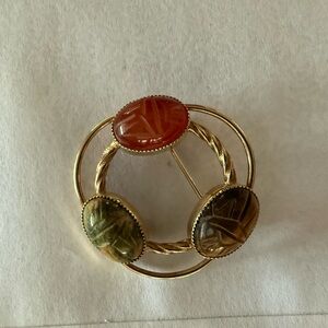 Burt Cassell Vintage Scarab Brooch. Gold with 3 stones.